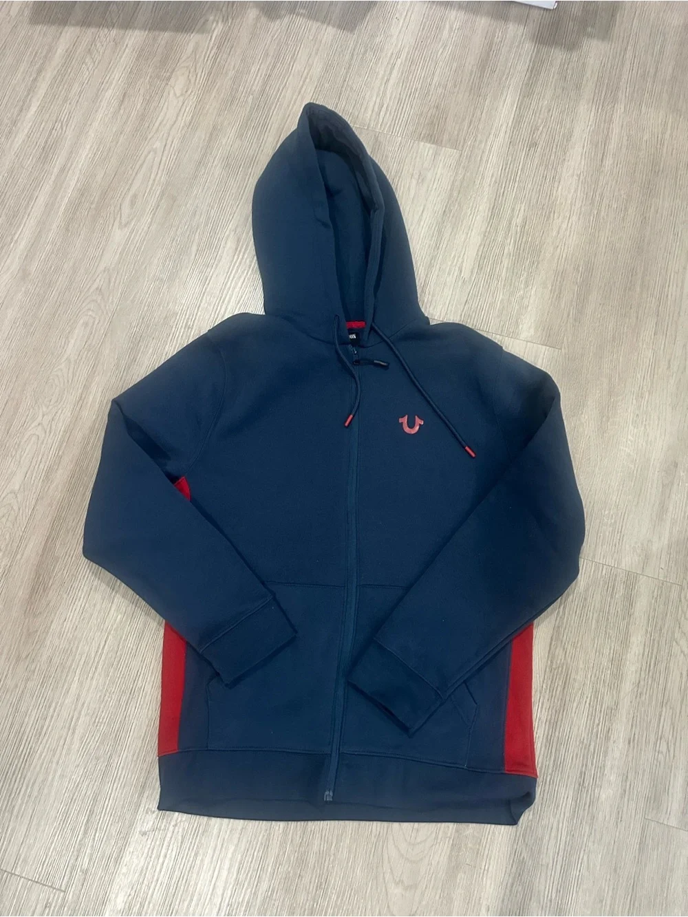 True Religion Navy & Red Zip-Up Men’s Hoodie, Size M
